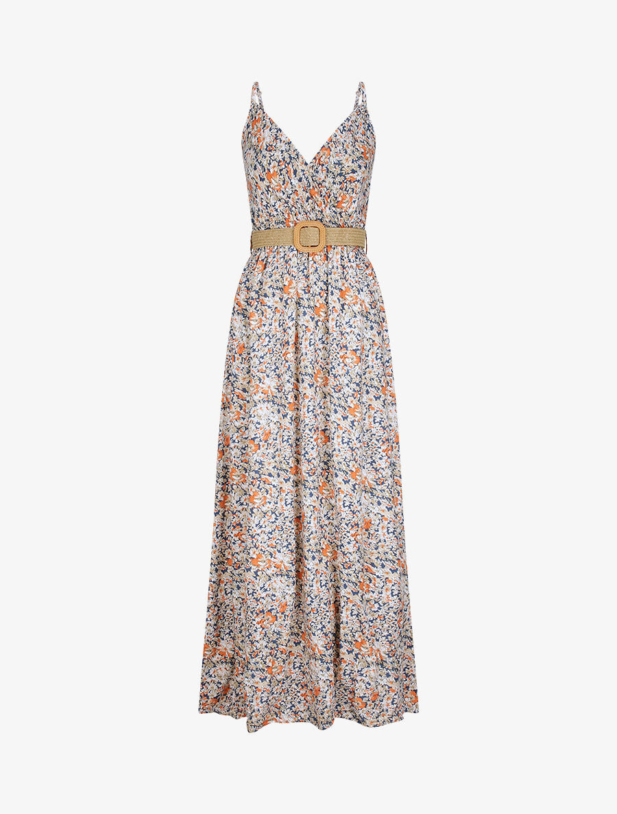 Robe longue à imprimé paquerettes - Beige/marine - 1