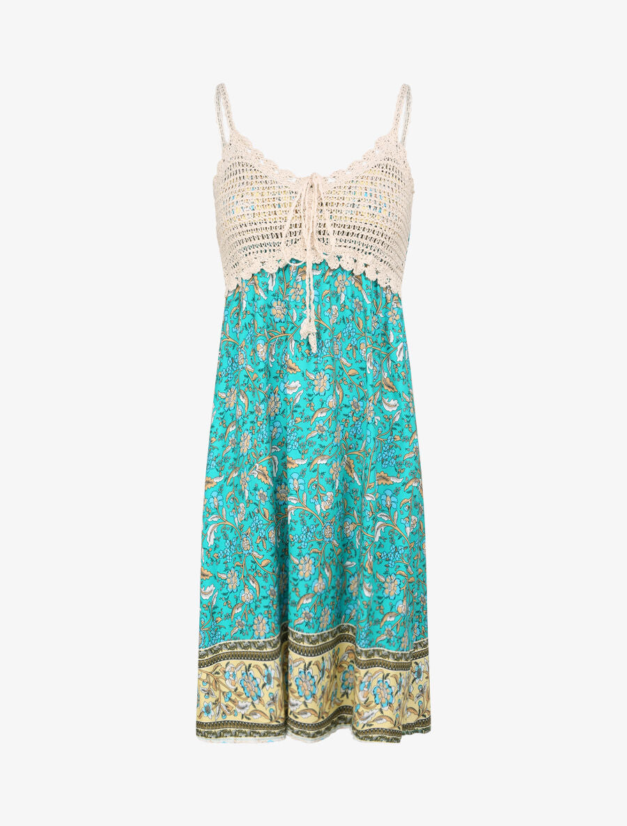Robe constratée imprimé floral et graphique - Vert - 1