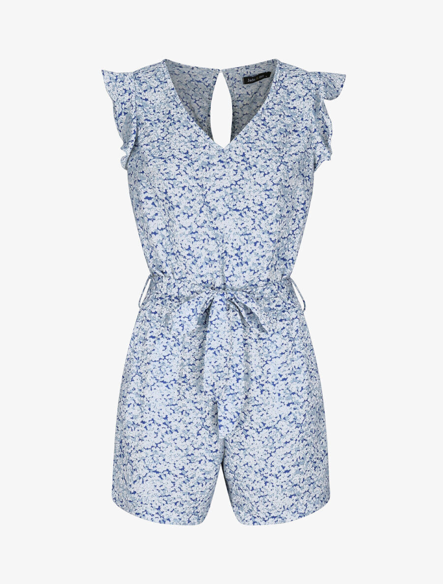 Combishort à imprimé fleuri - Bleu - 5