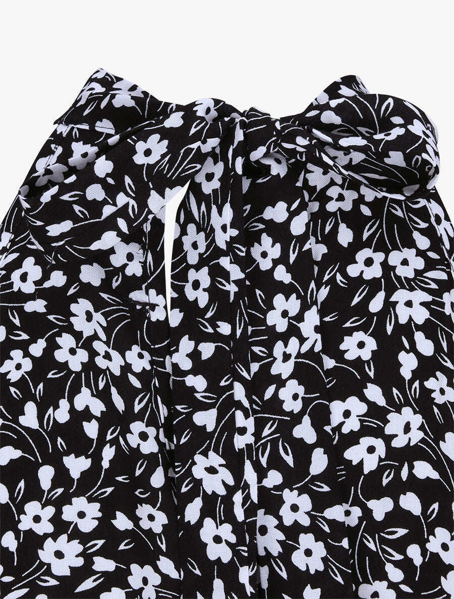 Robe cintrée imprimé petites fleurs à col américain - Noir - 3