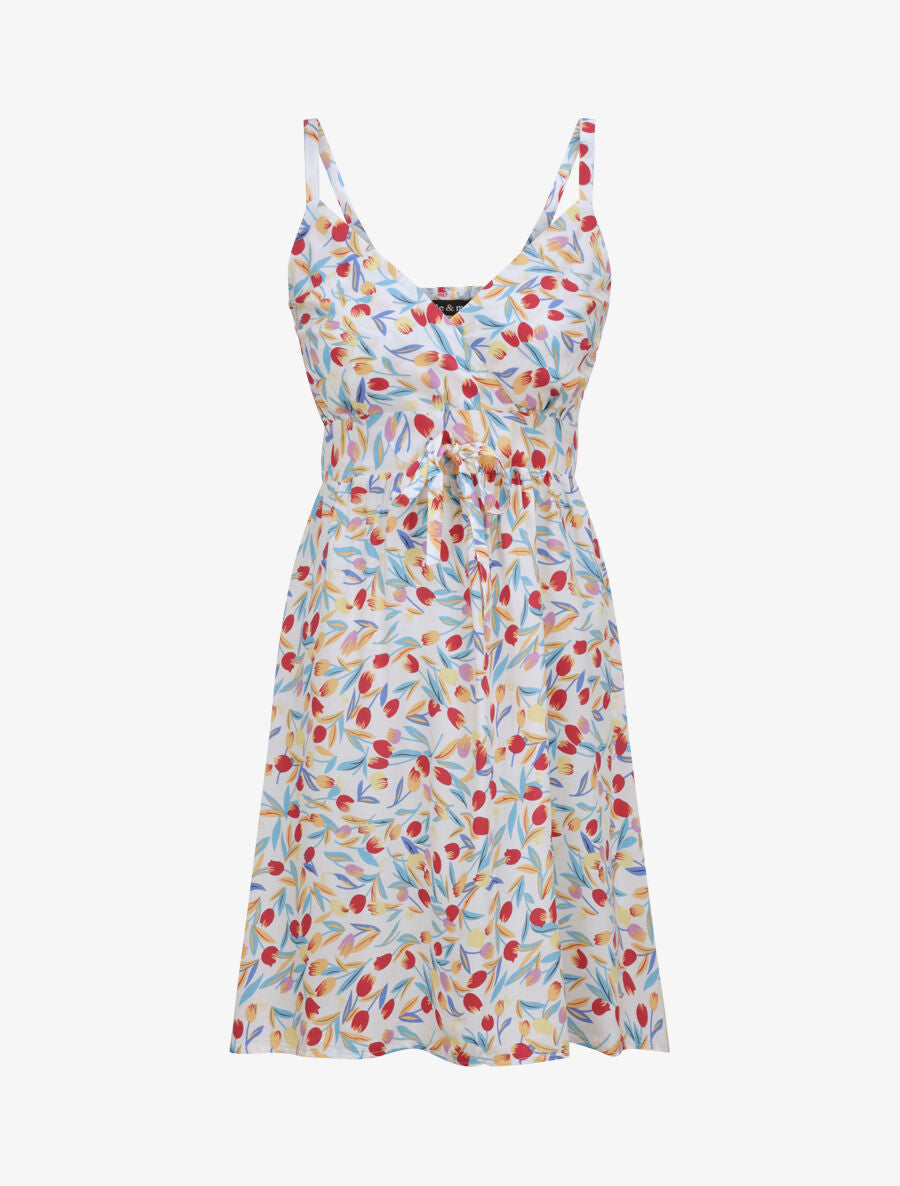 Robe patineuse imprimé roses - Blanc - 5