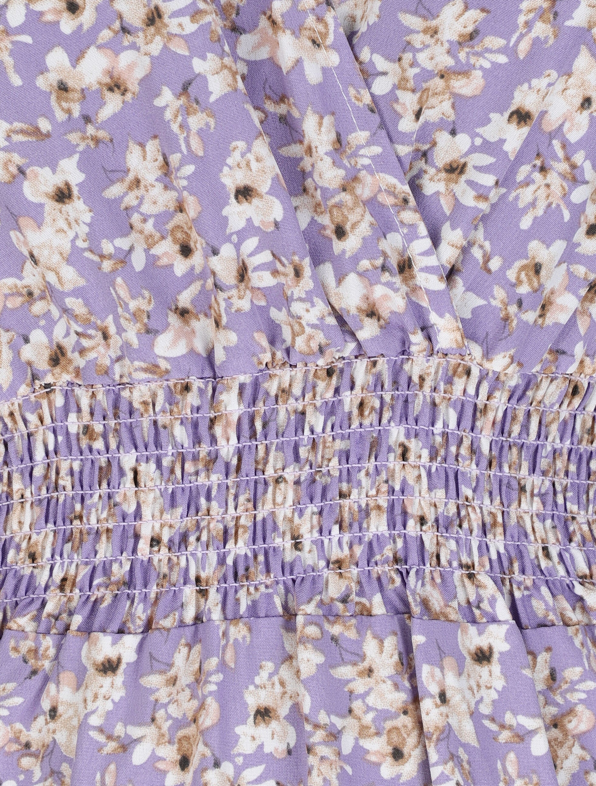 Robe longue empire à épaules volantées imprimé fleurs de cerisier - Lilas - 3