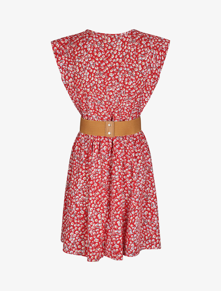 Robe à col V boutonné - Rouge - 2