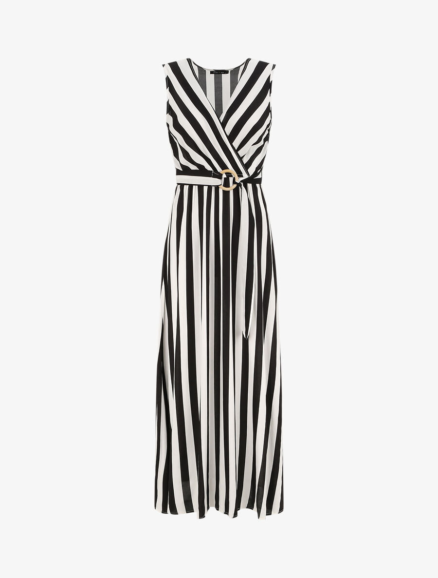 Robe longue empire imprimé rayé - Noir - 1