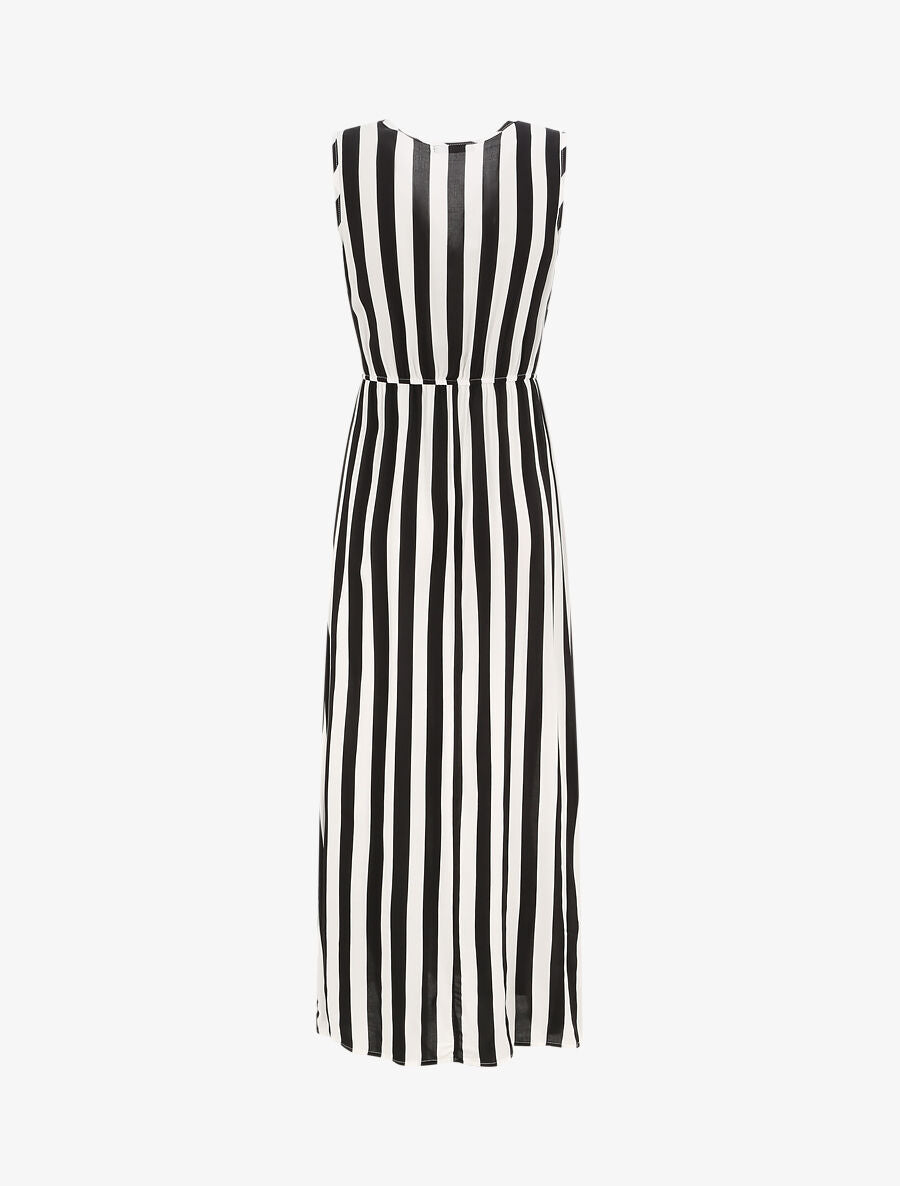 Robe longue empire imprimé rayé - Noir - 2