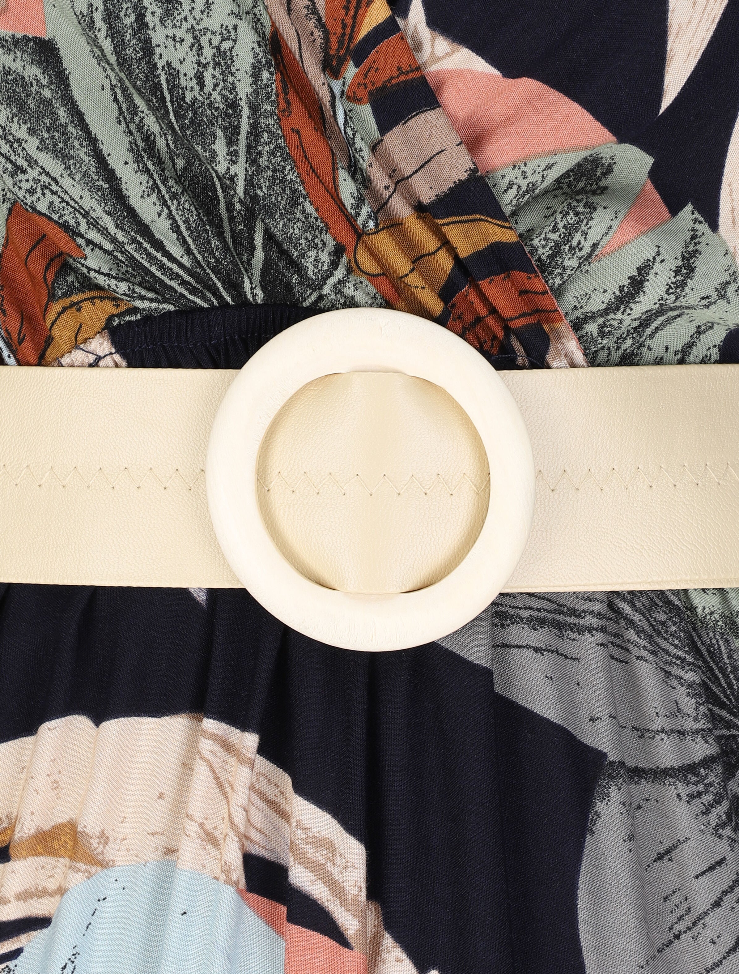 Robe longue empire imprimé végétal à bretelles tressées - Marine - 3