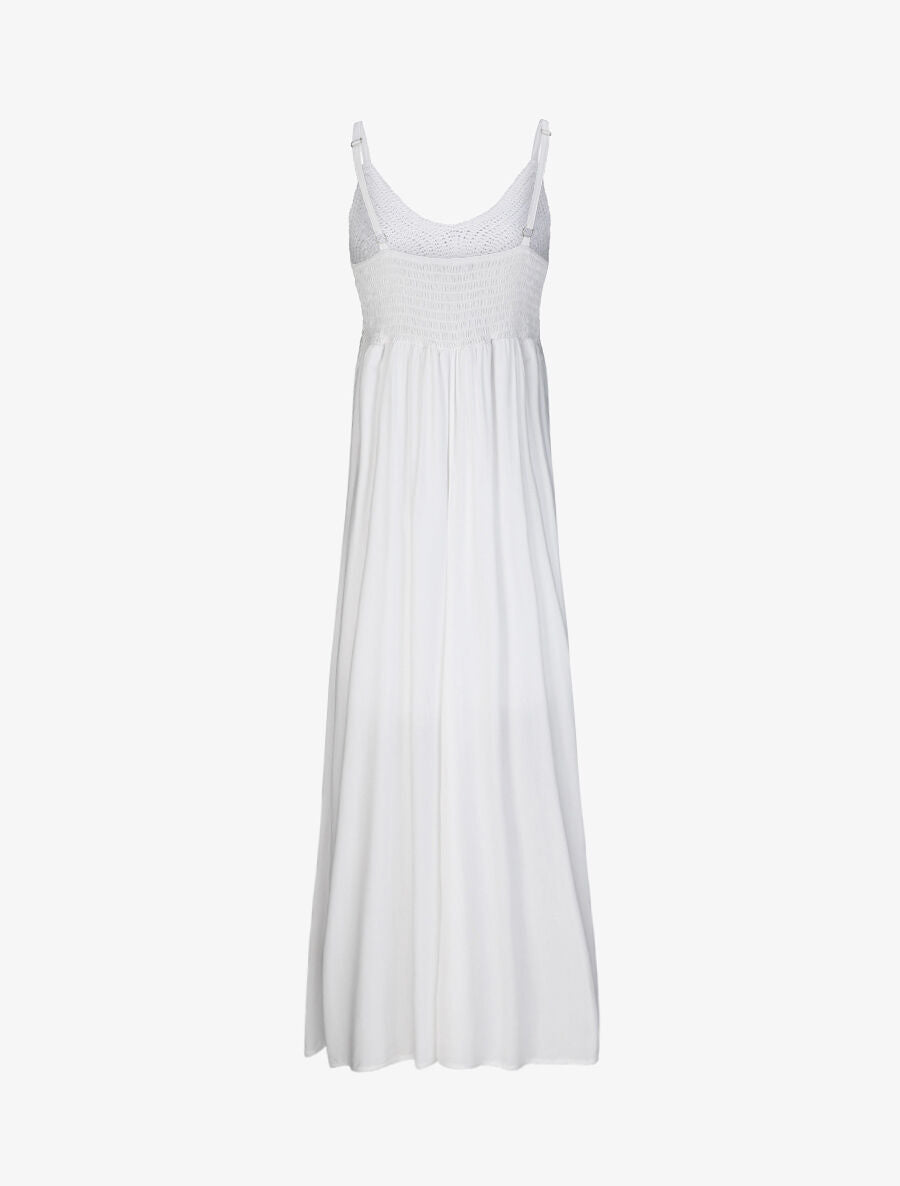 Robe longue empire unie à buste en crochet - Blanc - 2