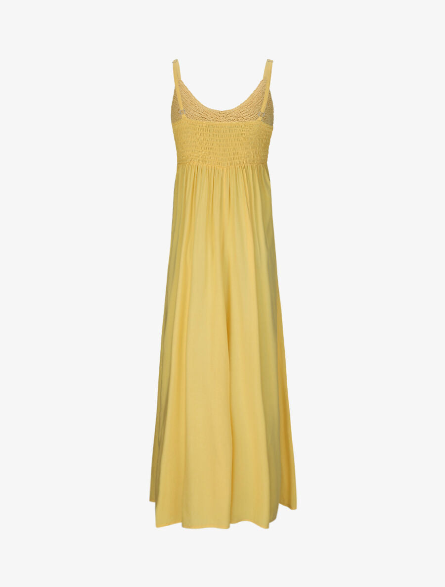 Robe longue empire unie à buste en crochet - Jaune - 2
