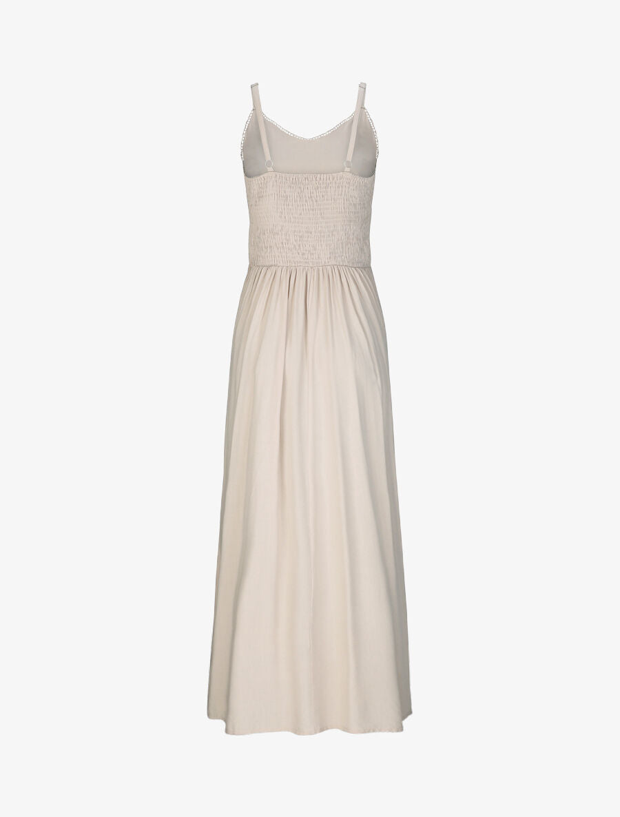 Robe longue évasée unie à taille en crochet - Beige - 2