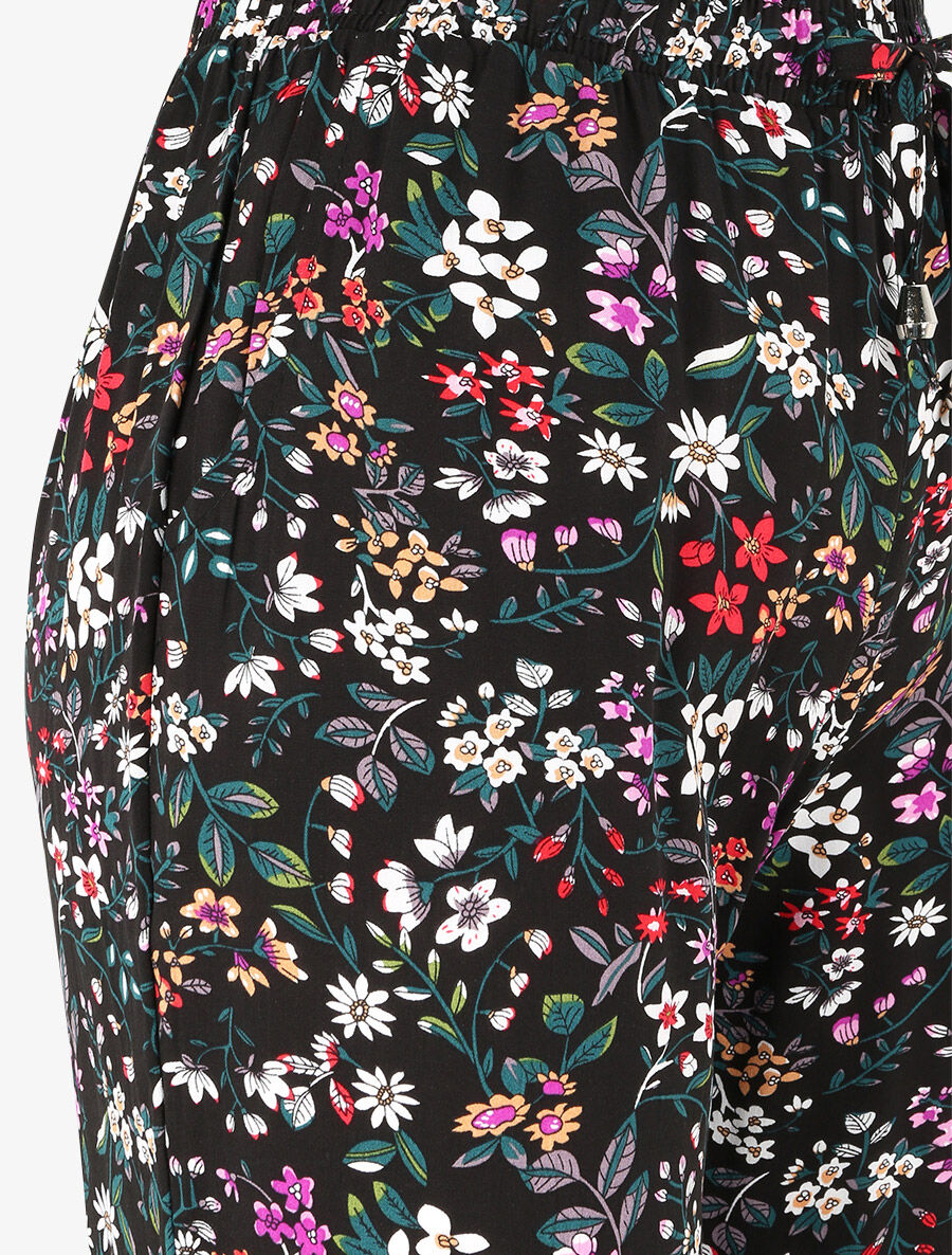 Pantalon fluide imprimé petites fleurs à bords élastiqués - Noir - 3