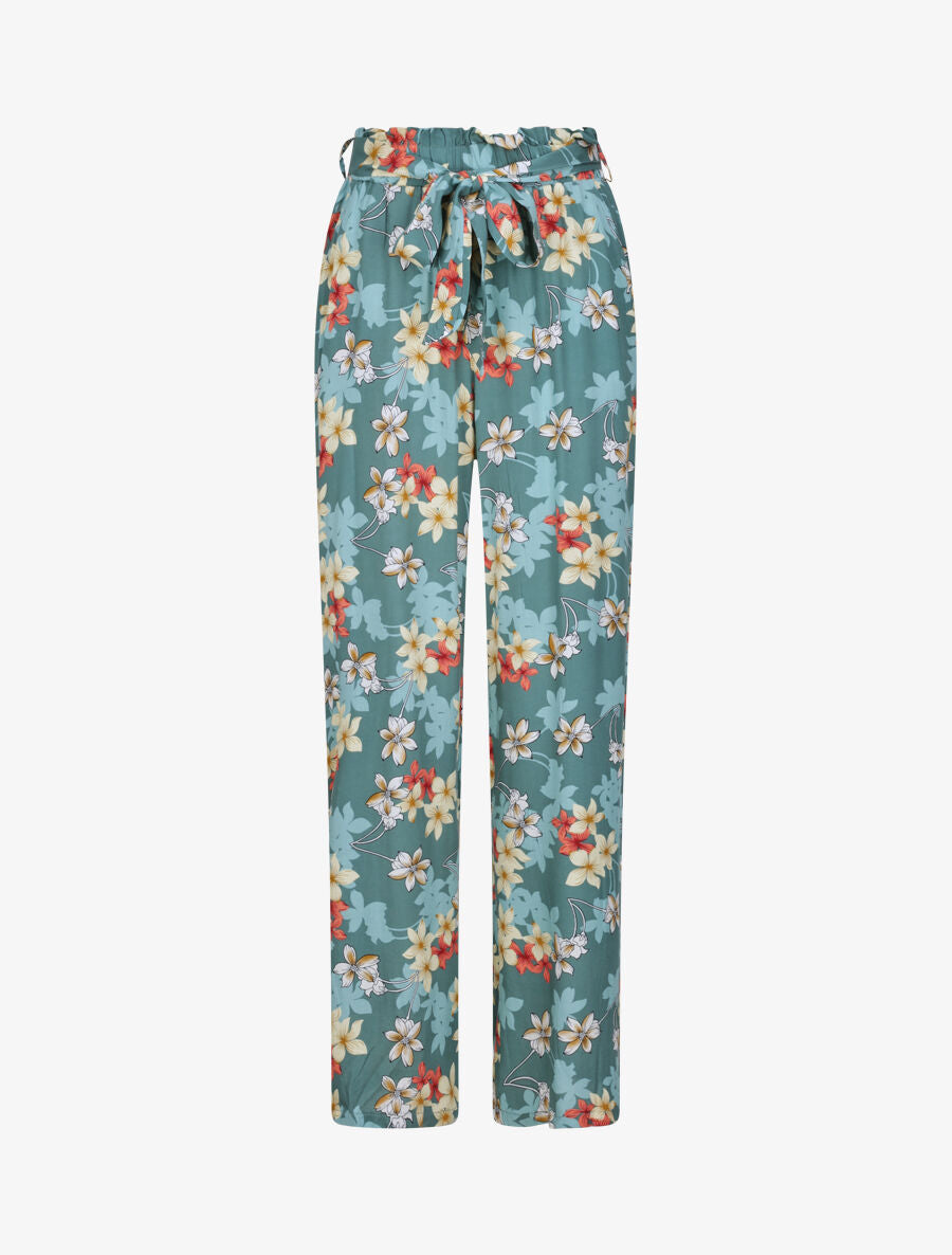 Pantalon fluide motifs fleurs de vanillier - Bleu gris - 2