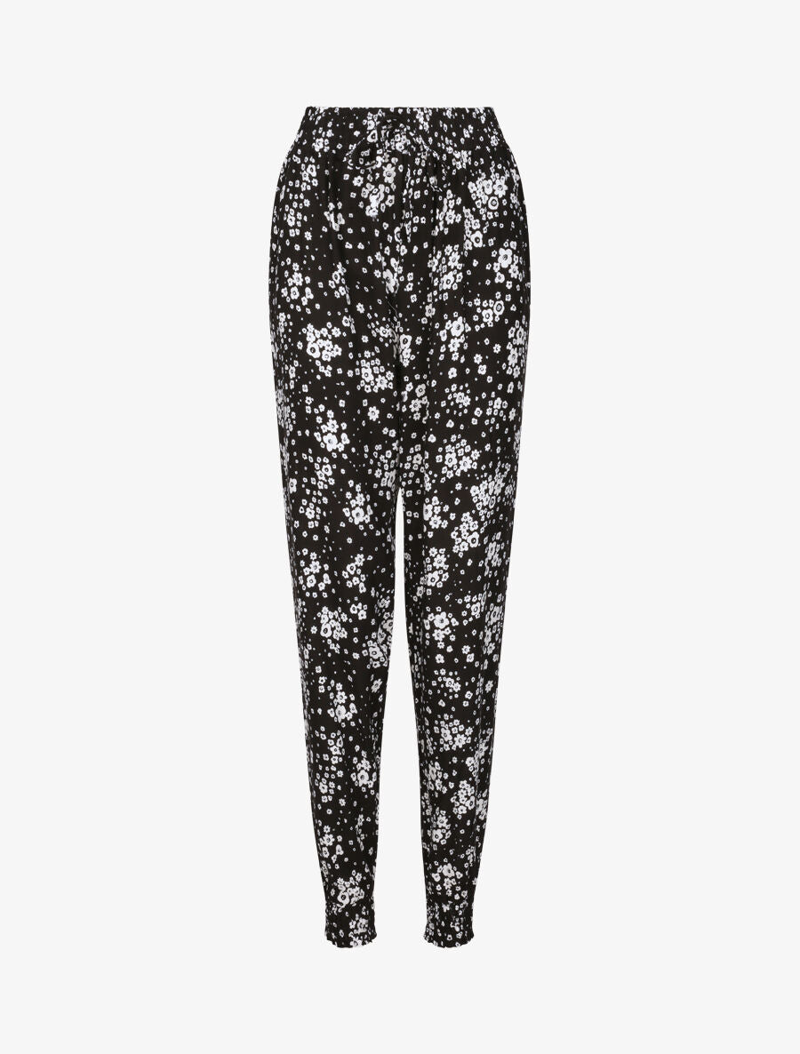 Pantalon harem motifs marguerites - Noir - 1