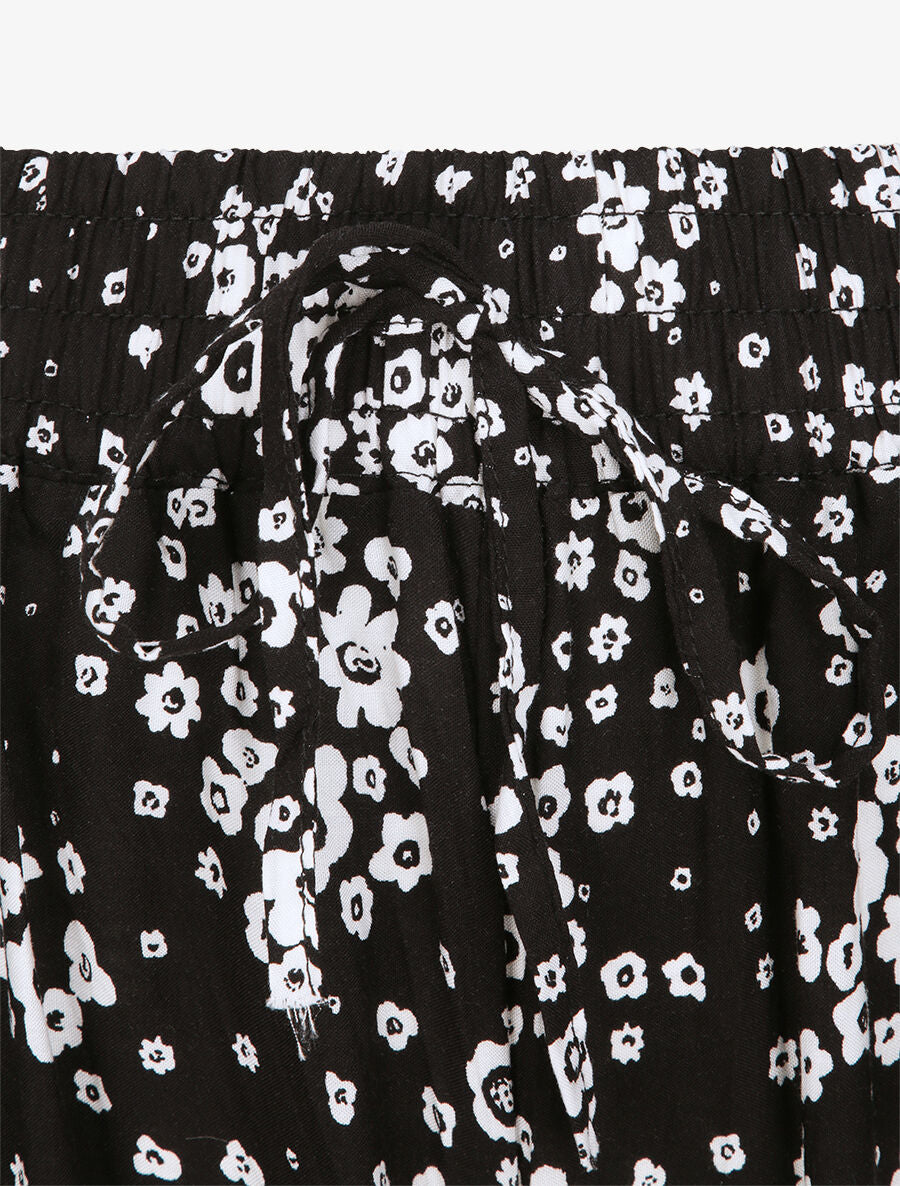 Pantalon harem motifs marguerites - Noir - 3