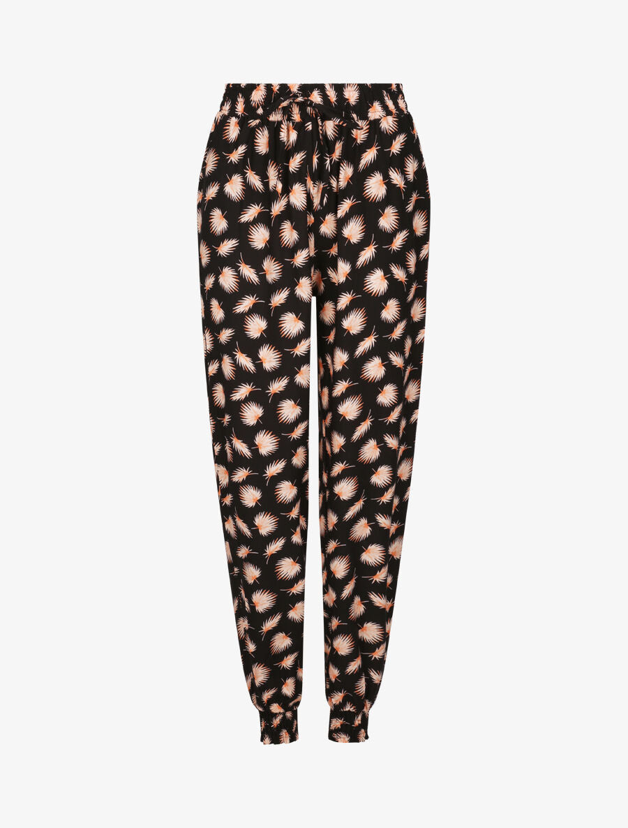 Pantalon harem imprimé feuilles de palmier - Noir - 1