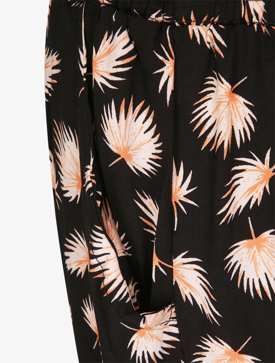 Pantalon harem imprimé feuilles de palmier - Noir - 3