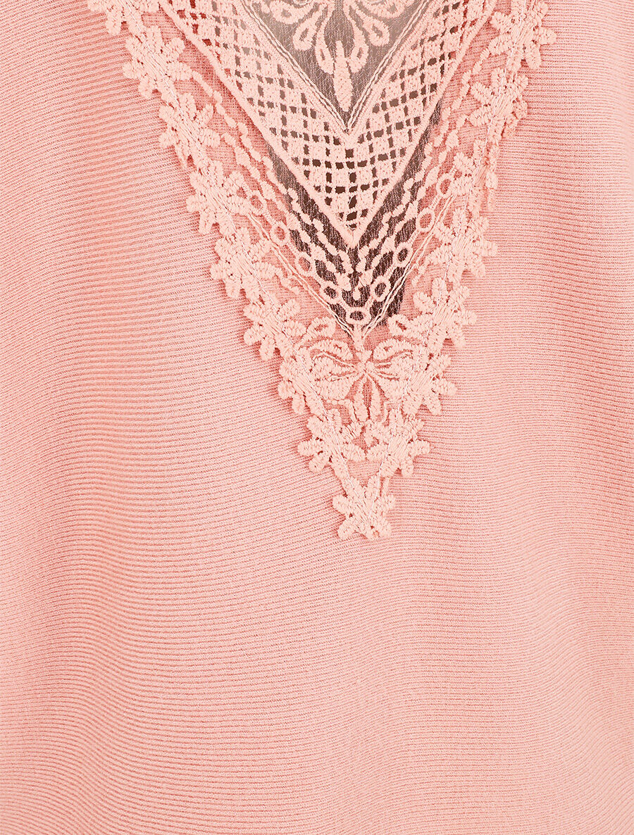 Pull à dos en dentelle - Rose - 4