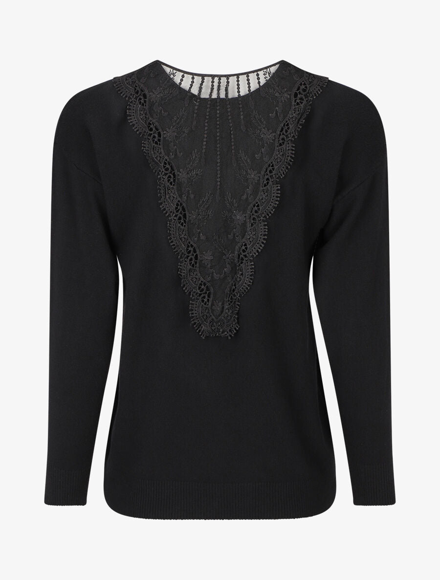 Pull manches 3/4 et dos fantaisie - Noir - 1