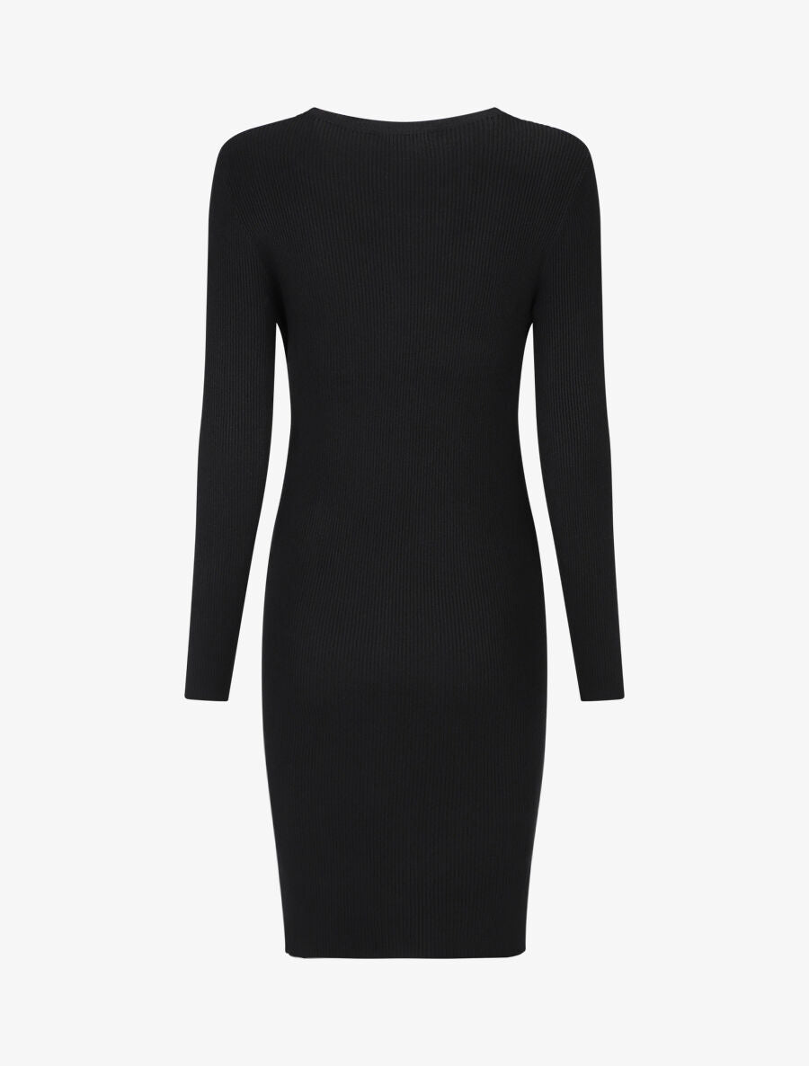 Robe mi-longue côtelée à décolleté ajouré - Noir - 2