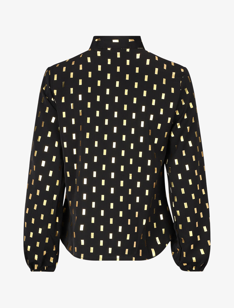 Blouse col lavallière à imprimé rectangles dorés - Noir - 2