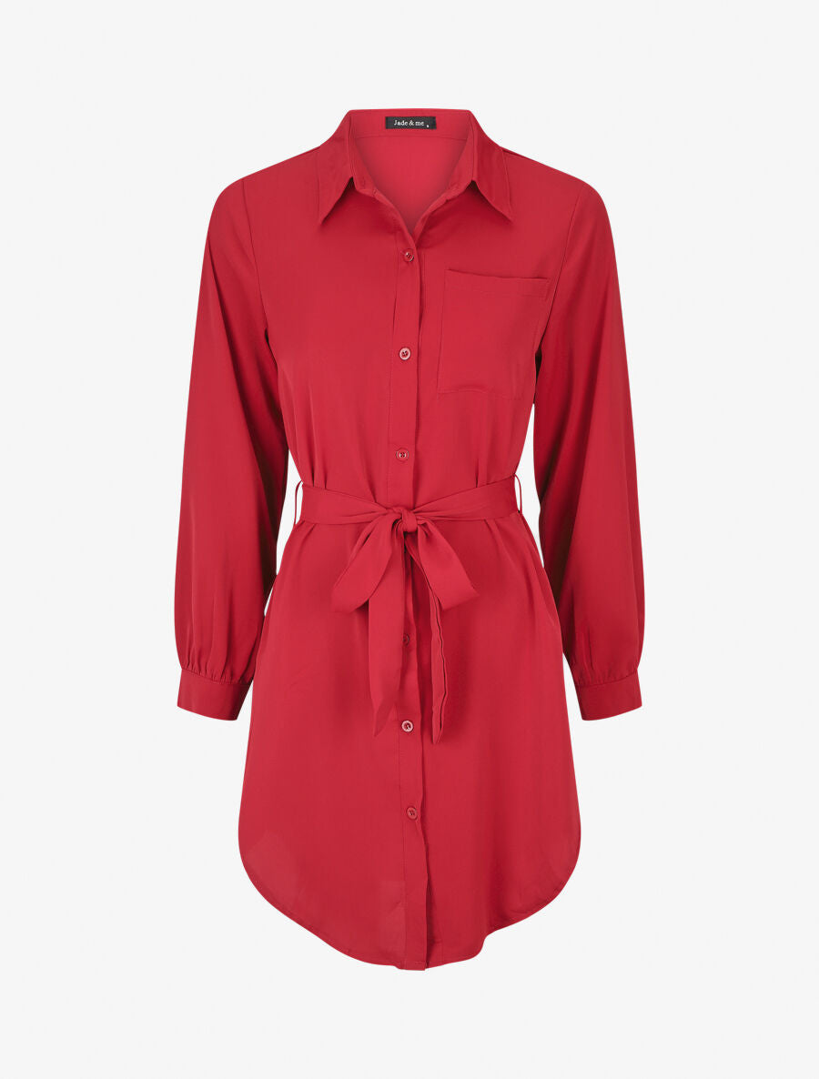 Chemise oversize ceinturée - Rouge - 1