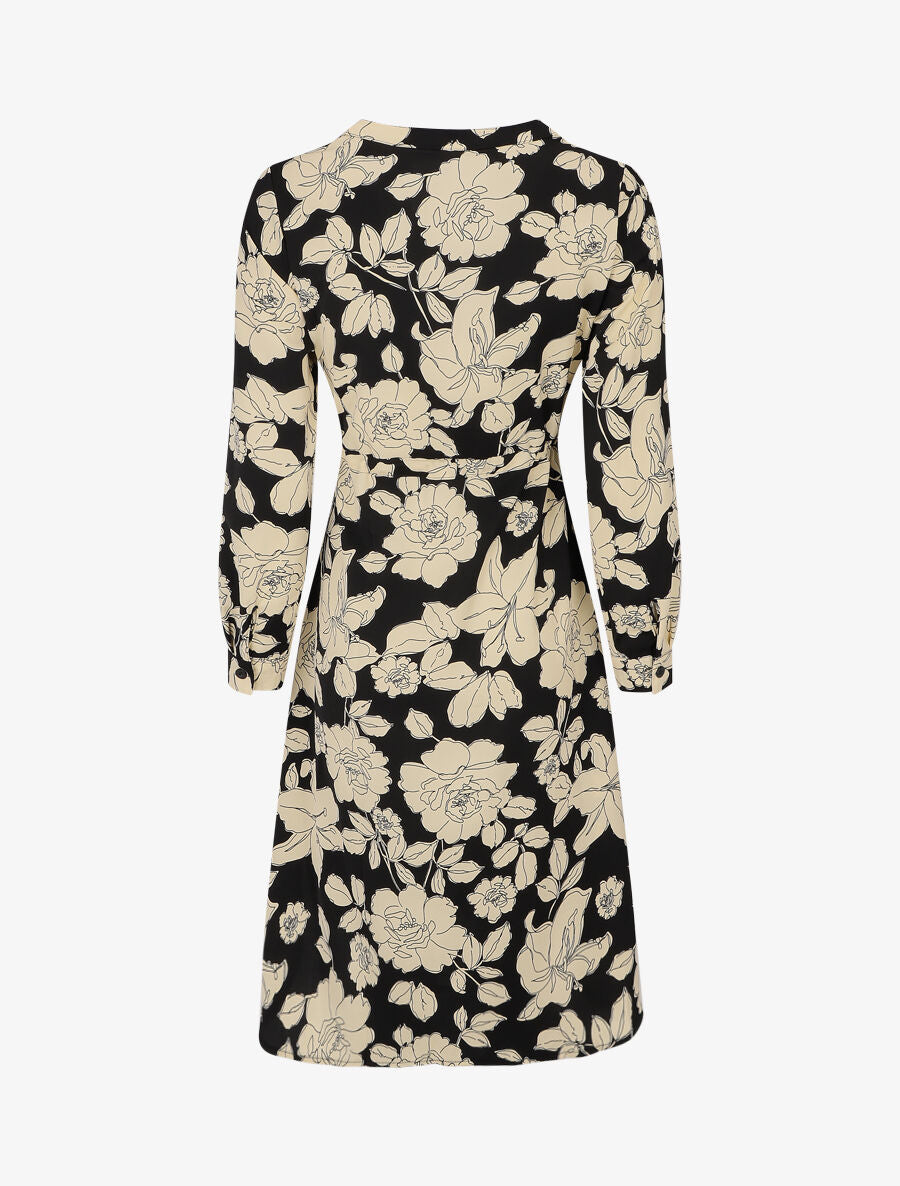 Robe mi-longue imprimé floral - Noir/beige - 2