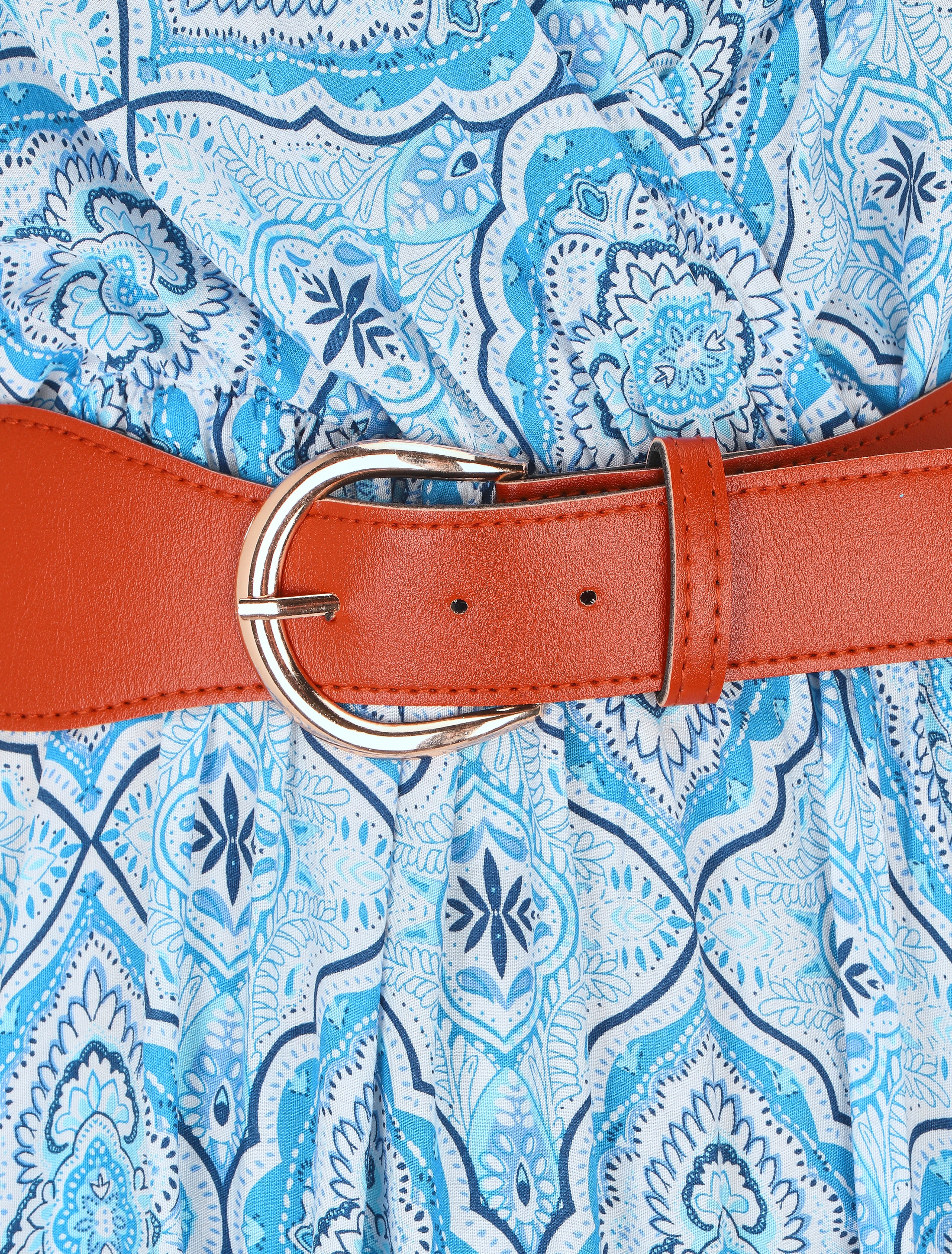 Robe longue empire à imprimé foulard - Bleu - 3