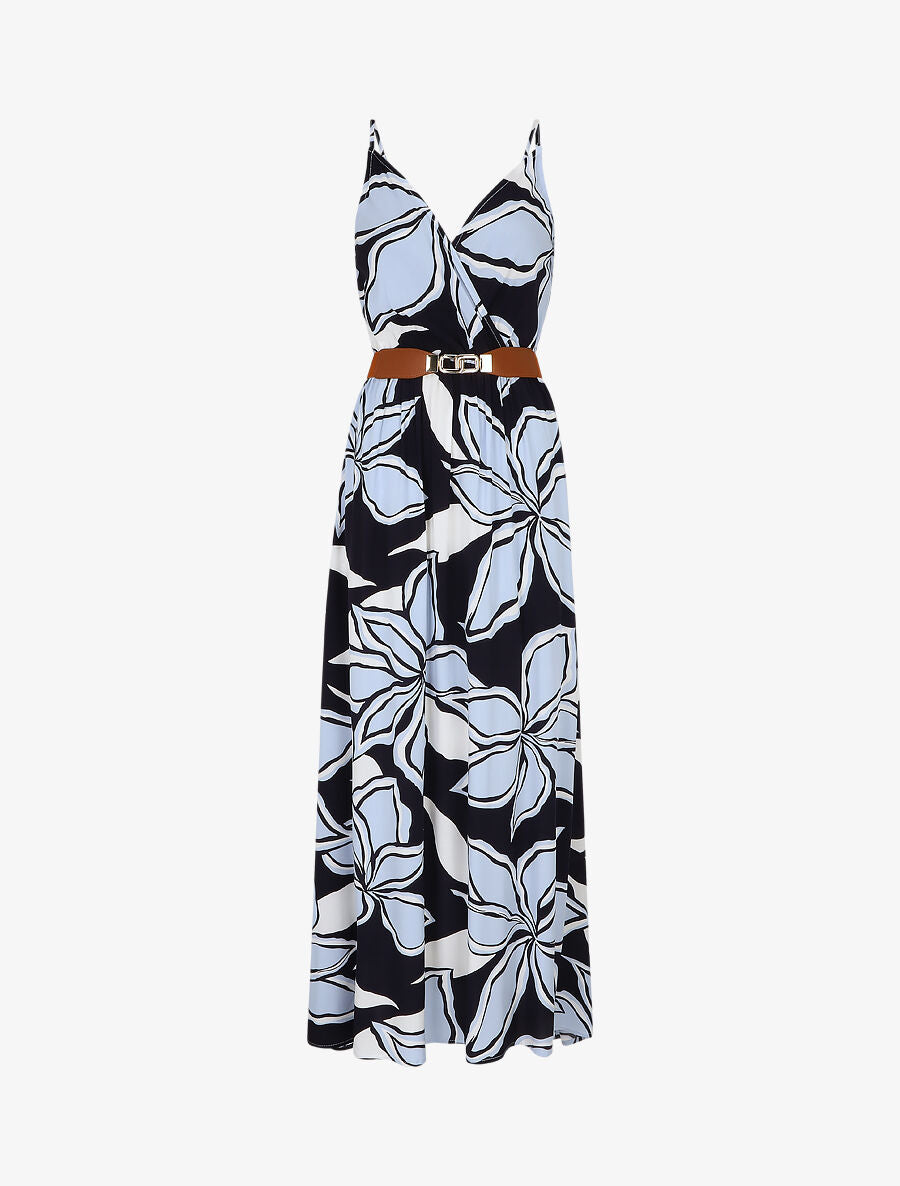 Robe longue à imprimé grandes fleurs - Marine - 5