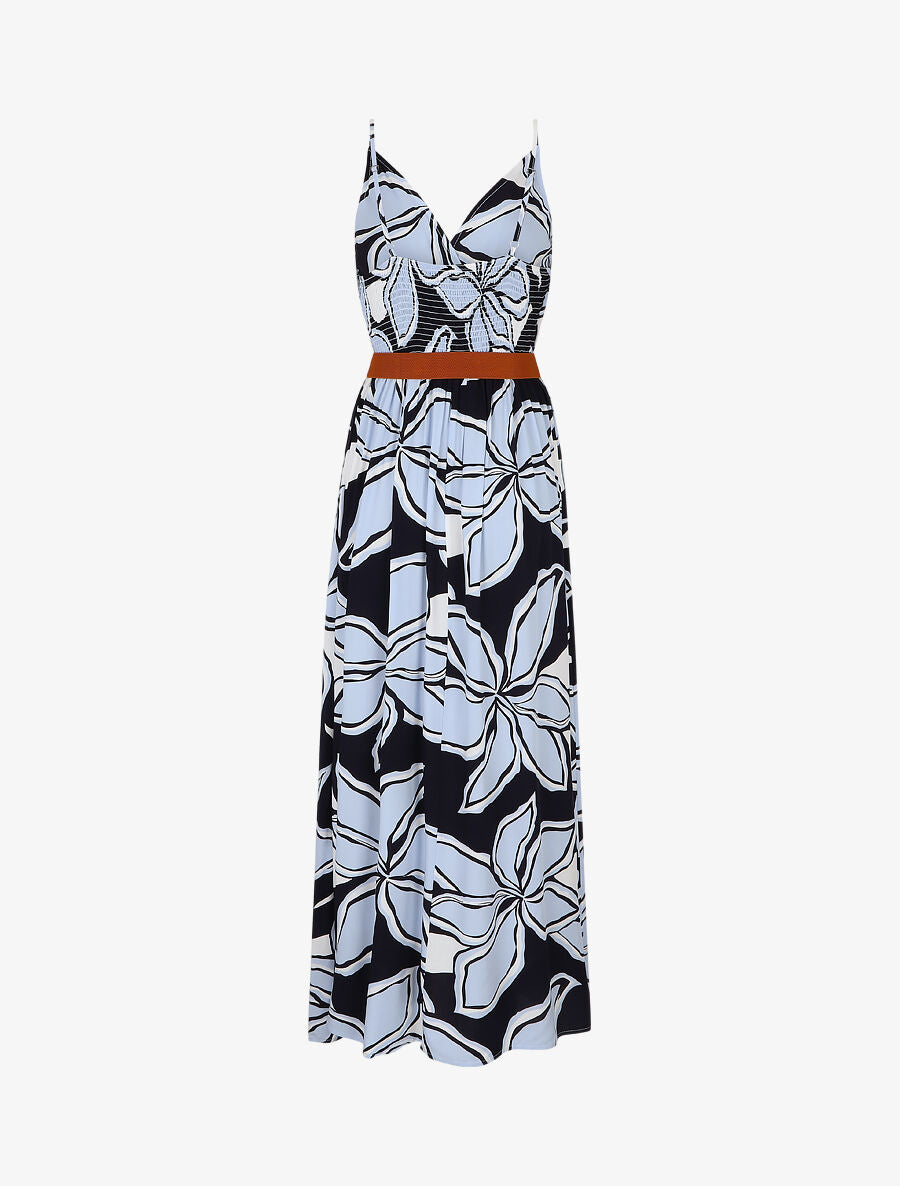 Robe longue à imprimé grandes fleurs - Marine - 2