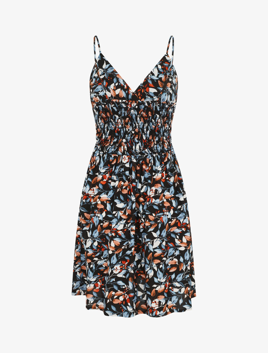 Robe mi-longue à imprimé feuilles - Bleu nuit - 2