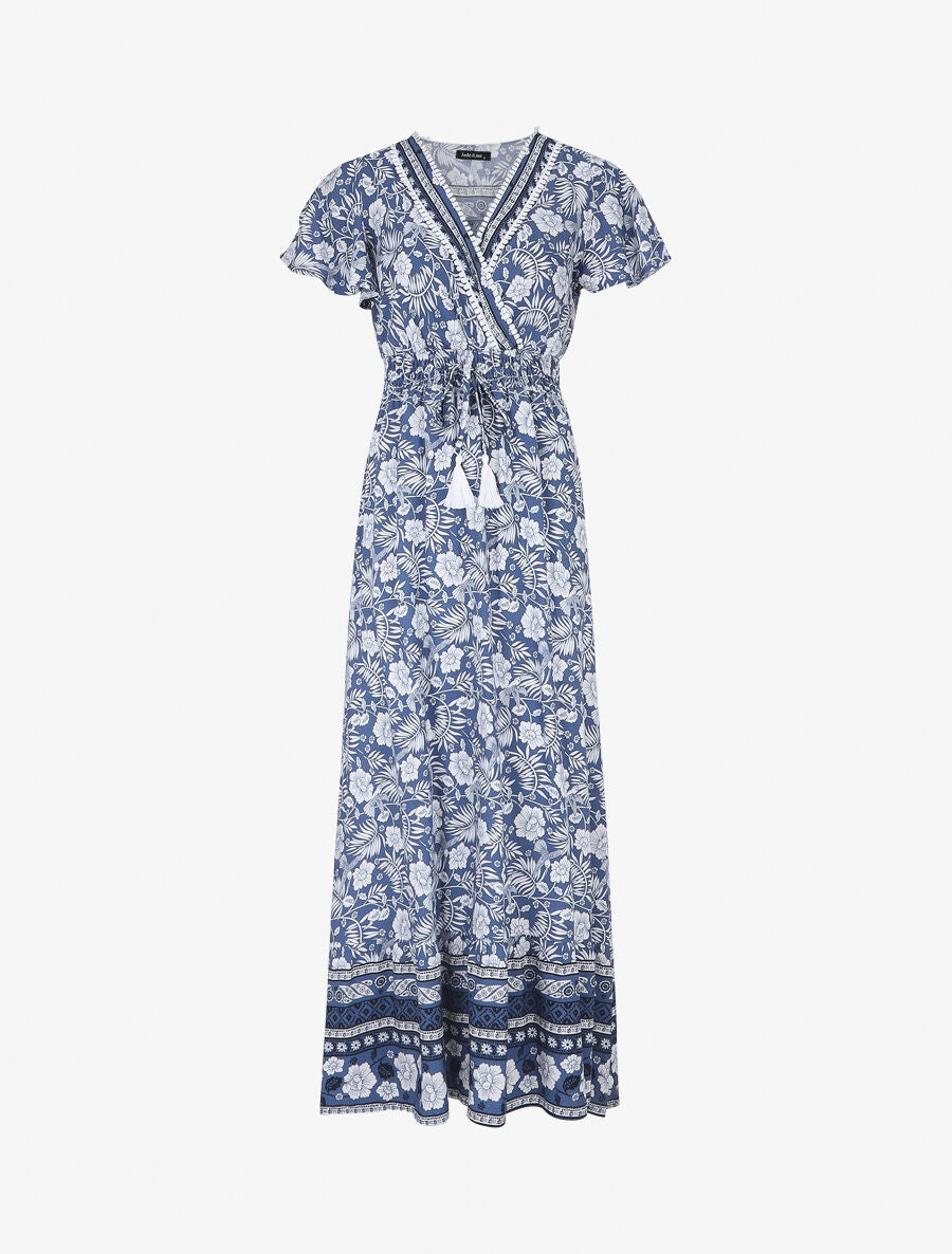 Robe imprimé fleuri à manches volantées - Bleu - 1