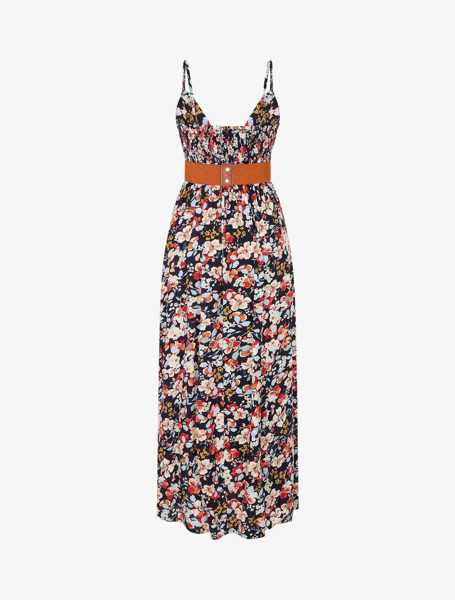 Robe longue imprimé fleurs printannières - Marine - 2