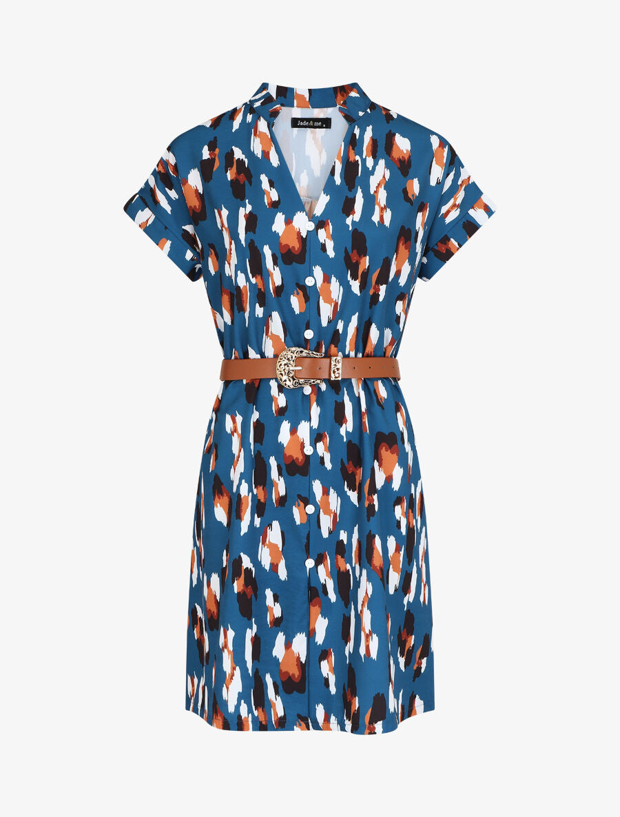 Robe droite à imprimé graphique - Bleu canard - 5