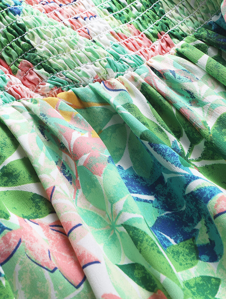 Robe longue imprimé feuilles sauvages à bretelles - Vert - 4