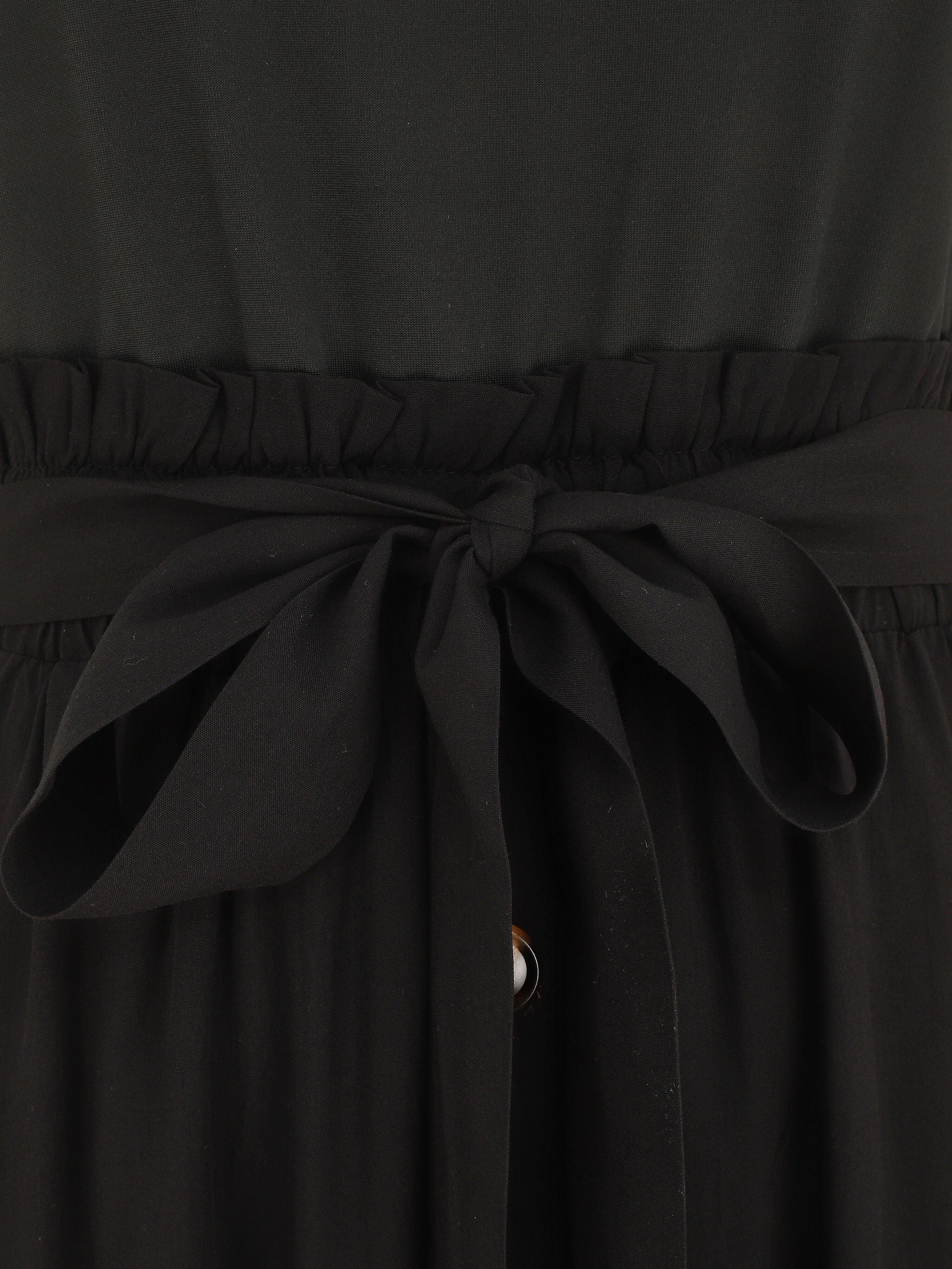 Robe longue évasée sans manches bicolore - Noir - 3