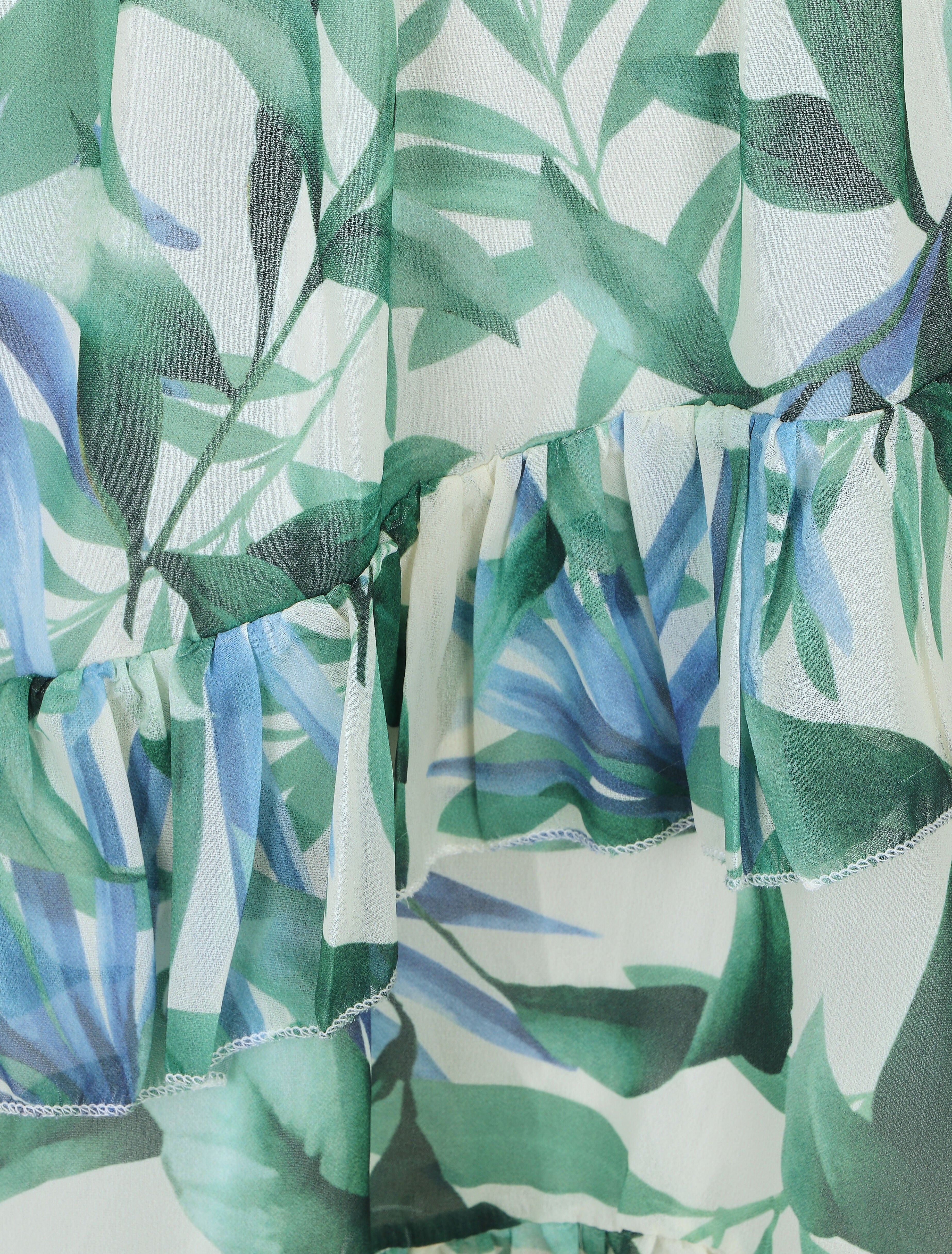 Robe courte volantée imprimé tropical - Vert - 3