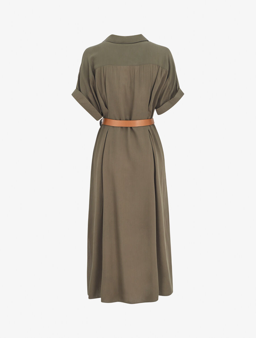 Robe chemise longue ceinturée - Kaki - 2