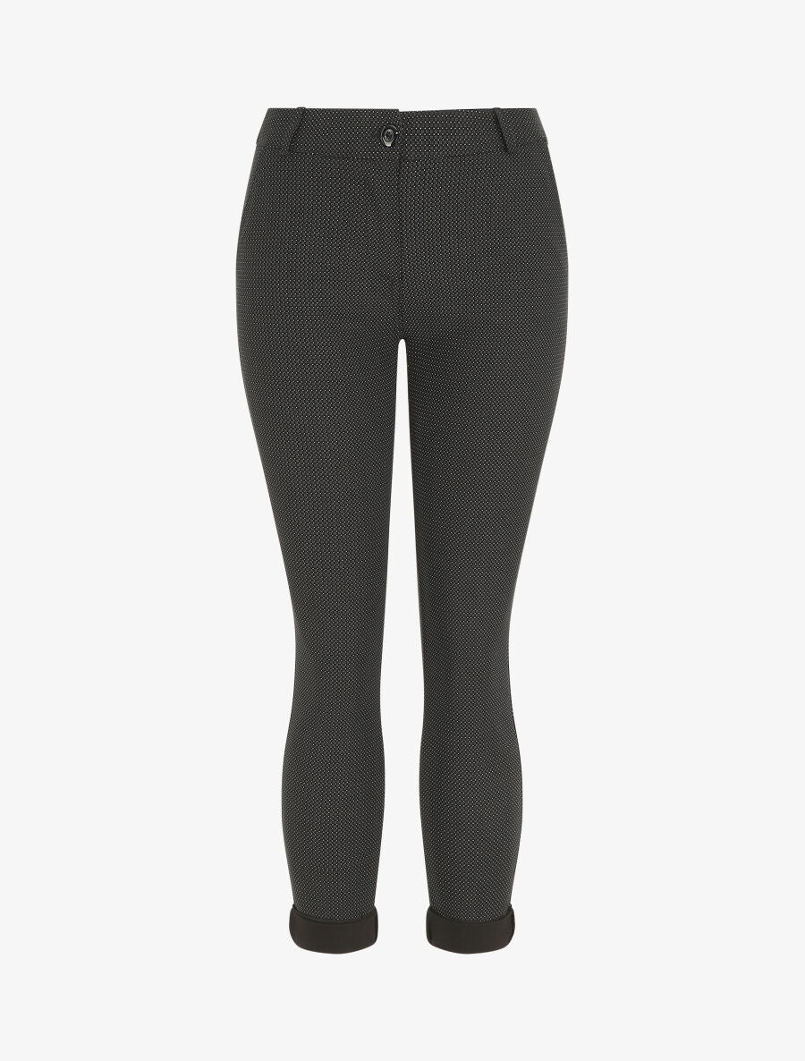 Pantalon droit taille haute imprimé petits points - Noir - 1