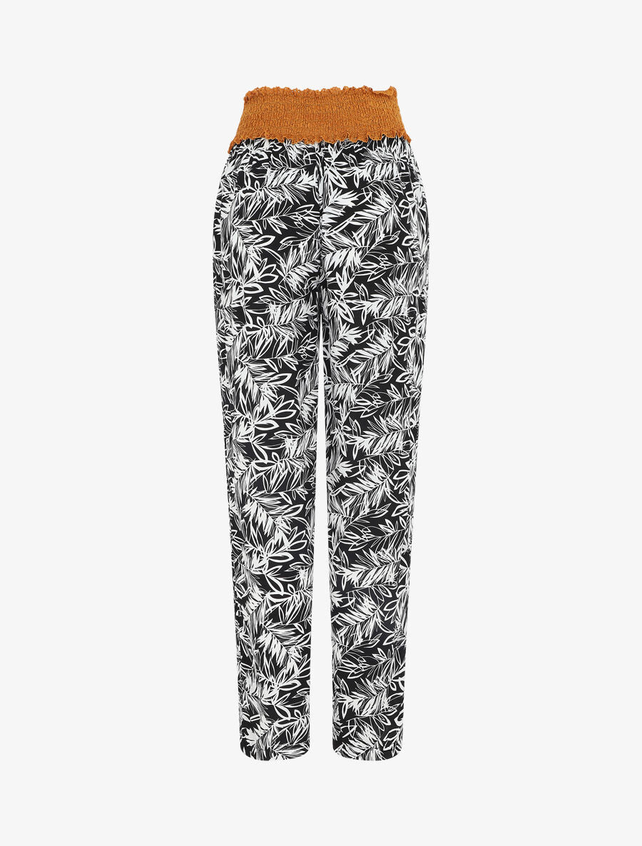 Pantalon droit taille haute imprimé végétal - Noir - 2
