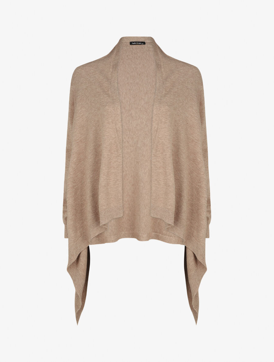 Gilet mi-long uni à bords côtelés - Taupe - 3