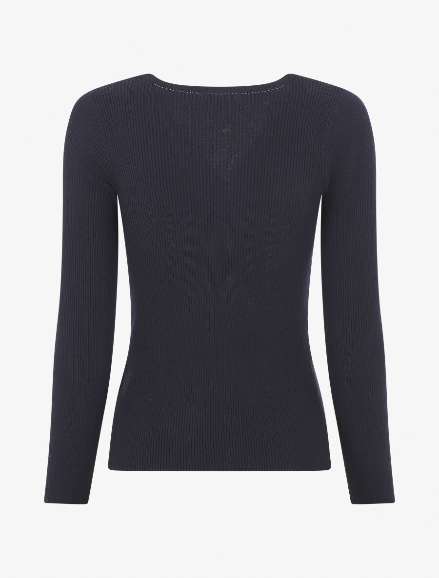 Pull fin côtelé à col nœud - Marine - 2