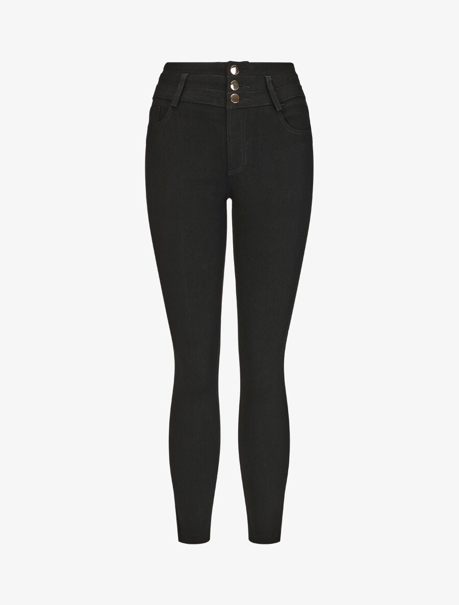 Pantalon uni à taille haute - Noir - 1