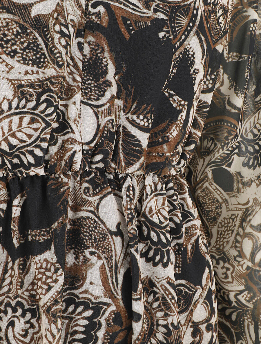 Robe élastiquée imprimé foulard - Noir - 3