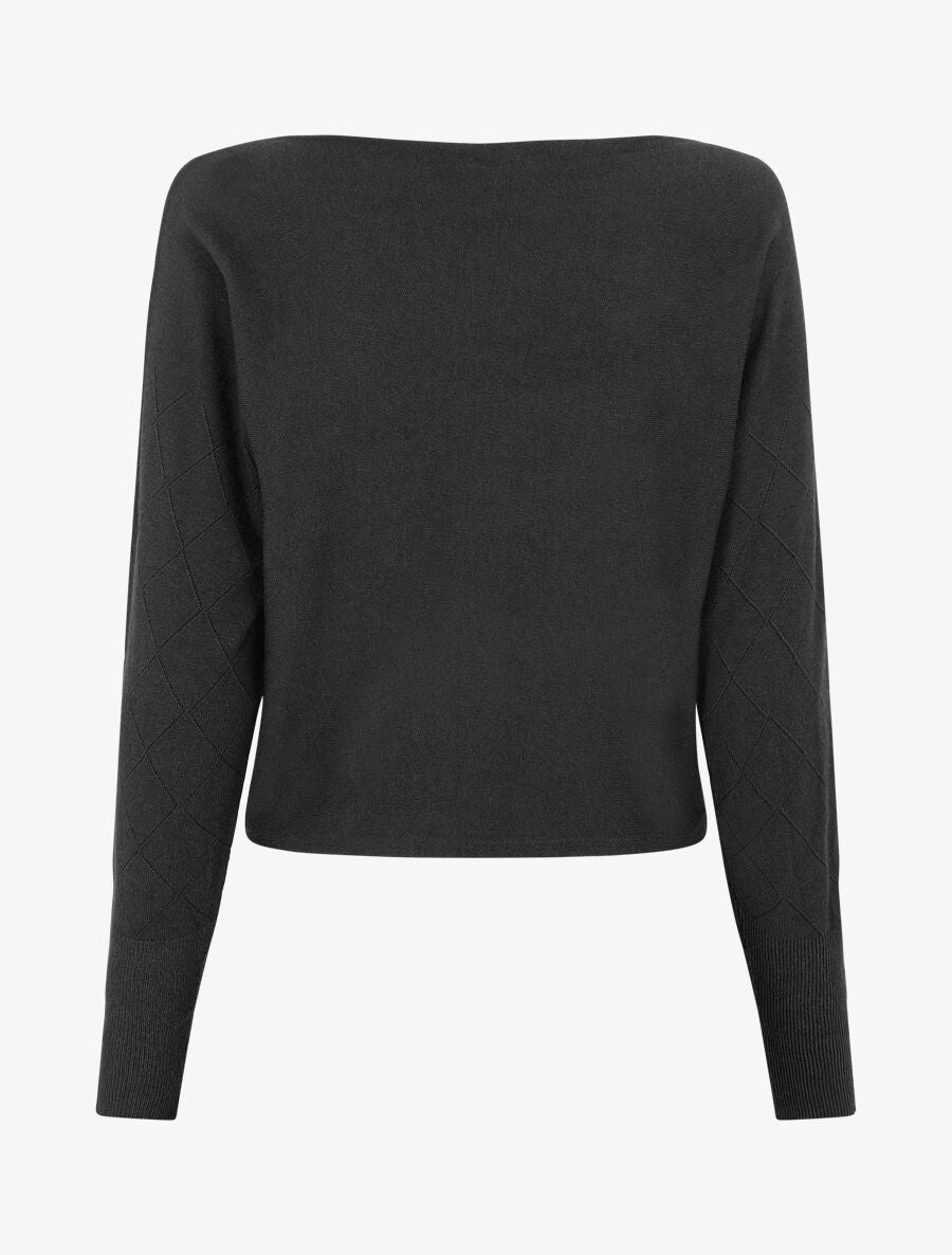 Pull uni à manches et imprimé losanges - Noir - 2