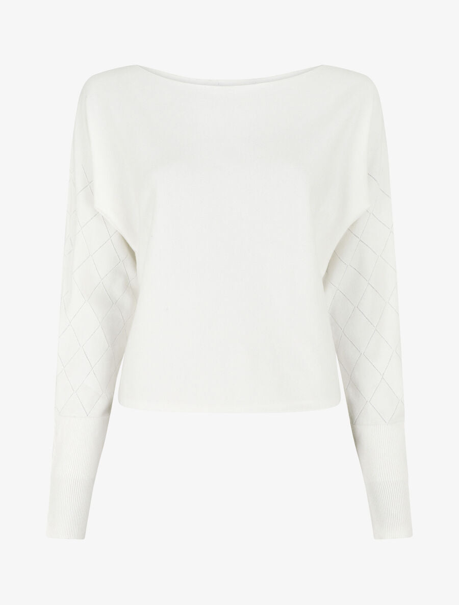 Pull uni à manches et imprimé losanges - Blanc - 4