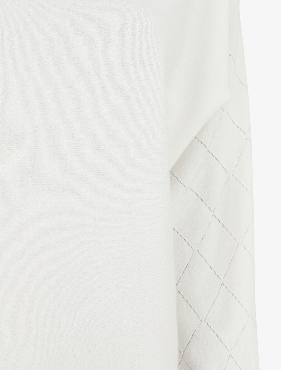 Pull uni à manches et imprimé losanges - Blanc - 3