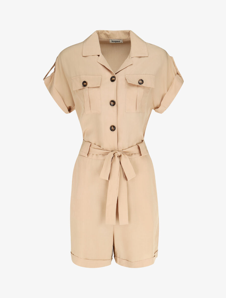 Combishort droite unie manches courtes - Beige - 4