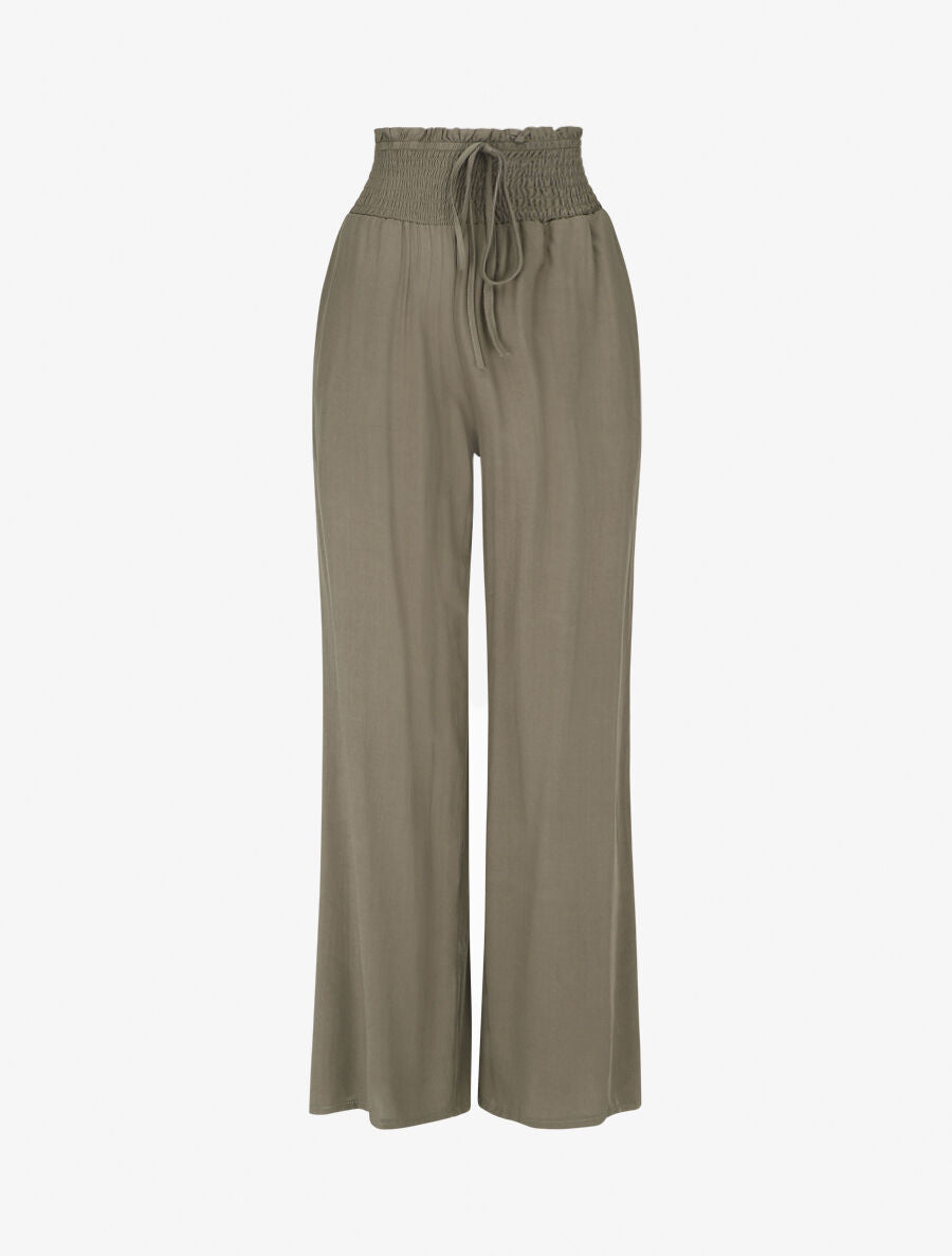 Pantalon fluide uni à poches - Kaki - 4