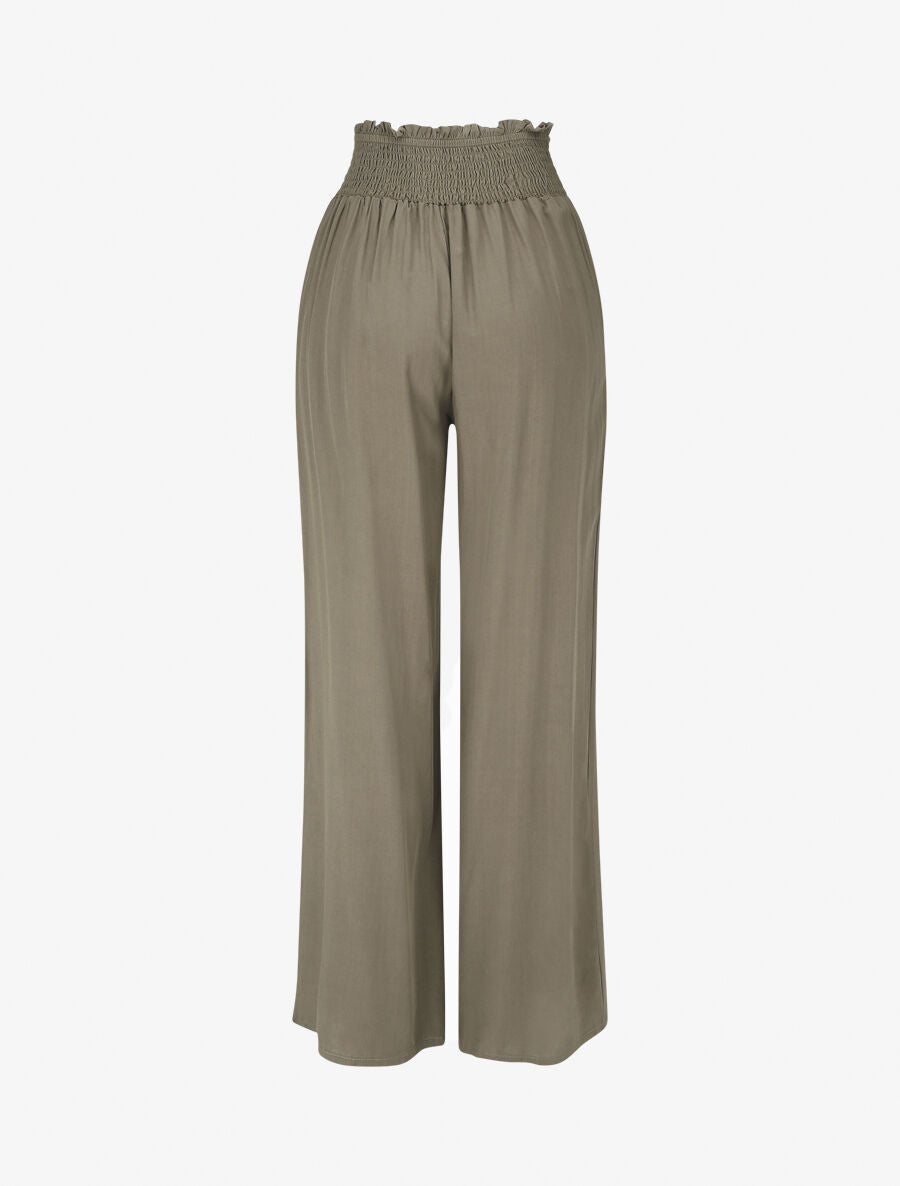 Pantalon fluide uni à poches - Kaki - 2