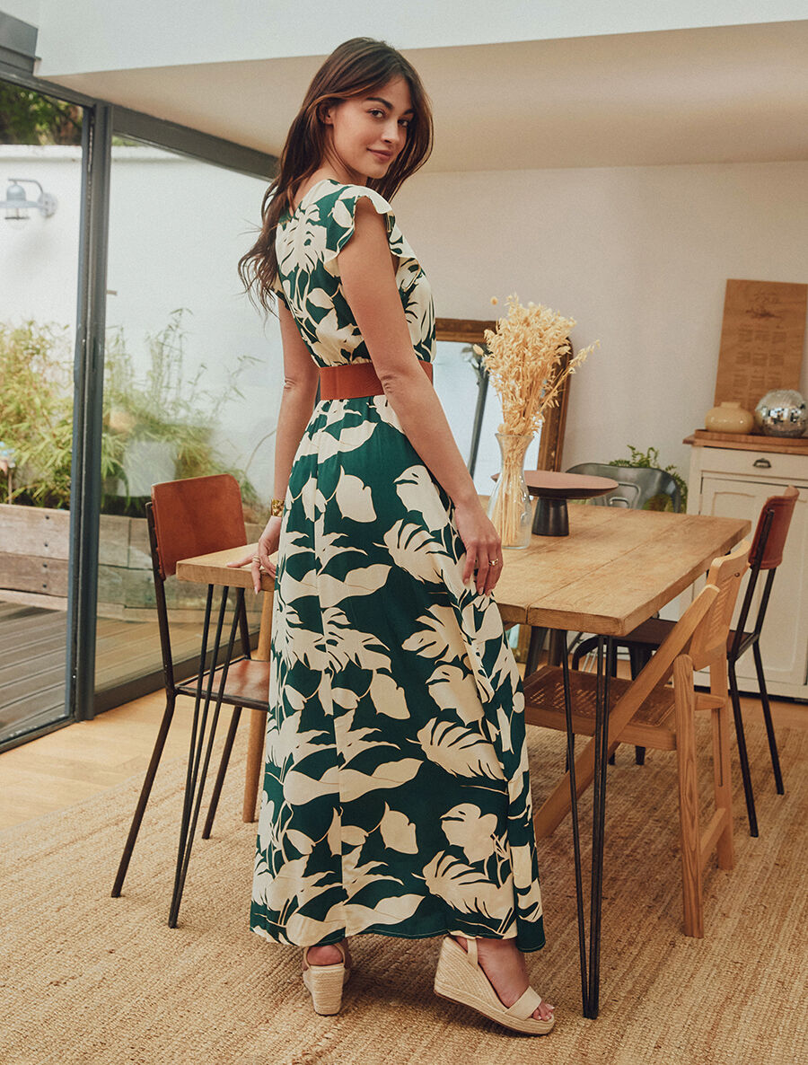 Robe fleurie à manches courtes volantées - Vert - 5