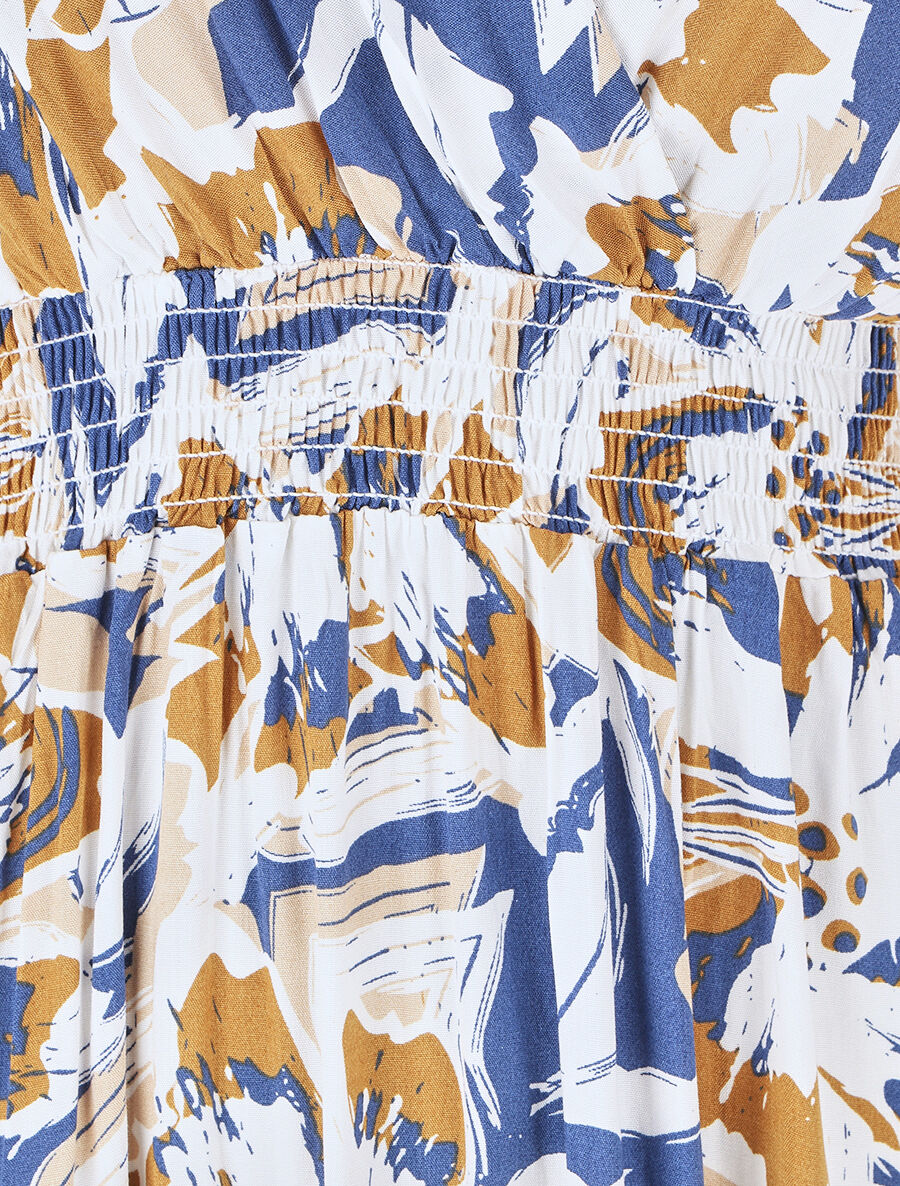 Robe longue manches courtes imprimé tropical - Bleu - 3